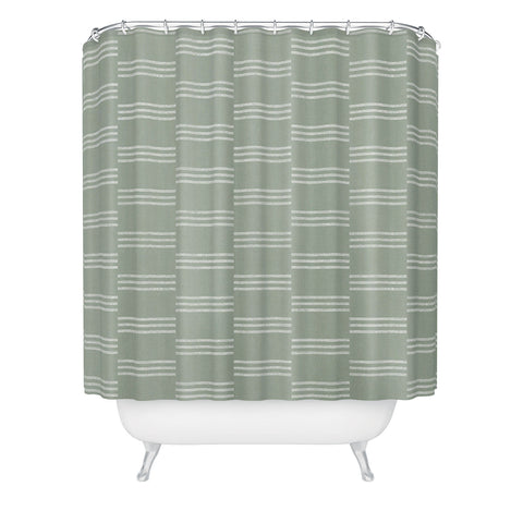 Little Arrow Design Co ella triple stripe sage Shower Curtain