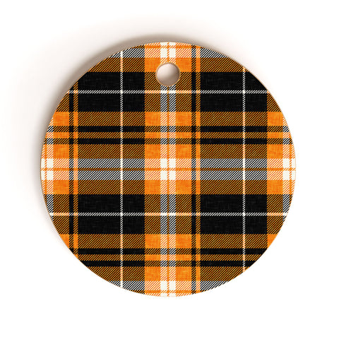 Little Arrow Design Co fall plaid orange and black Cutting Board Round