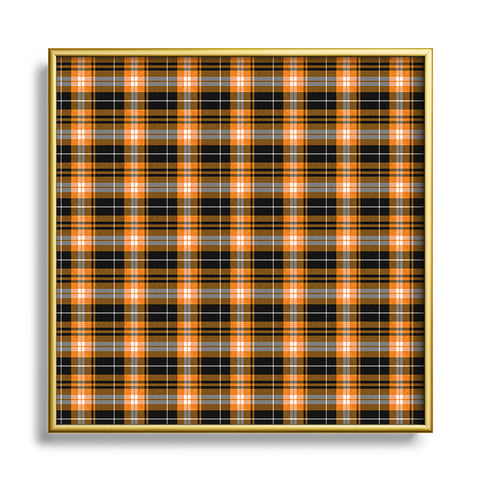 Little Arrow Design Co fall plaid orange and black Metal Square Framed Art Print