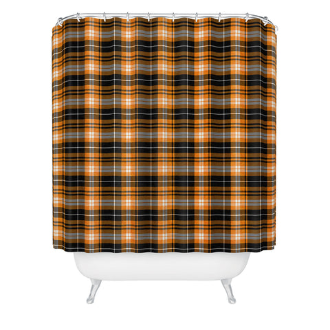 Little Arrow Design Co fall plaid orange and black Shower Curtain