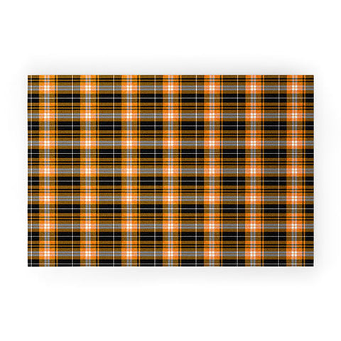 Little Arrow Design Co fall plaid orange and black Welcome Mat