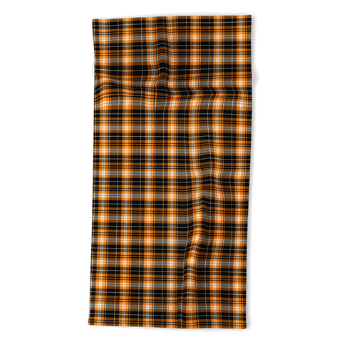 Little Arrow Design Co fall plaid orange and black Beach Towel