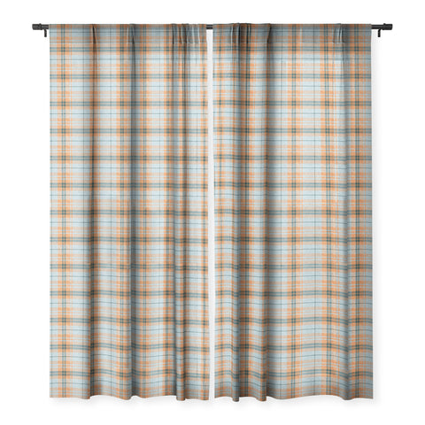 Little Arrow Design Co fall plaid orange light blue Sheer Non Repeat