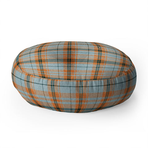 Little Arrow Design Co fall plaid orange light blue Floor Pillow Round