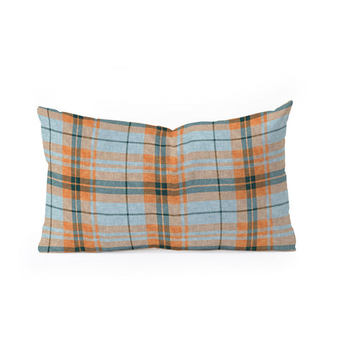 Little Arrow Design Co fall plaid orange light blue Oblong Throw Pillow