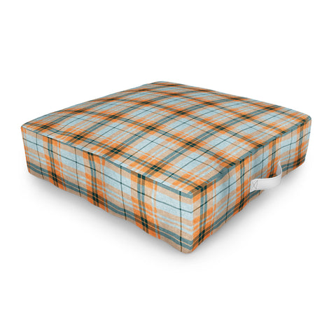 Little Arrow Design Co fall plaid orange light blue Outdoor Floor Cushion