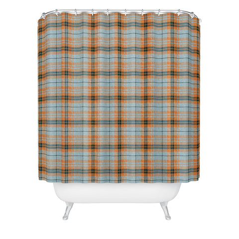 Little Arrow Design Co fall plaid orange light blue Shower Curtain