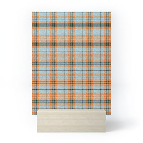 Little Arrow Design Co fall plaid orange light blue Mini Art Print