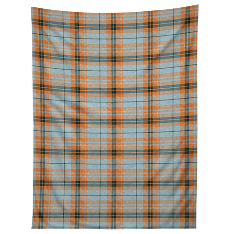 Little Arrow Design Co fall plaid orange light blue Tapestry