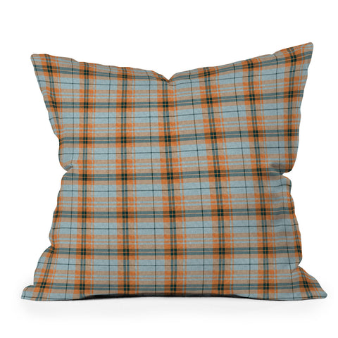 Little Arrow Design Co fall plaid orange light blue Throw Pillow
