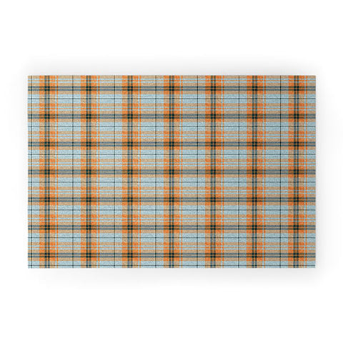 Little Arrow Design Co fall plaid orange light blue Welcome Mat