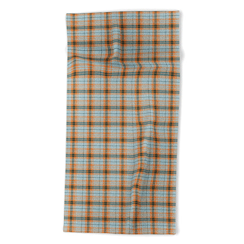 Little Arrow Design Co fall plaid orange light blue Beach Towel
