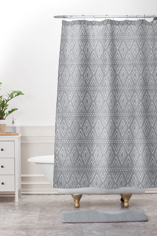 Little Arrow Design Co farmhouse diamonds gray Shower Curtain And Mat