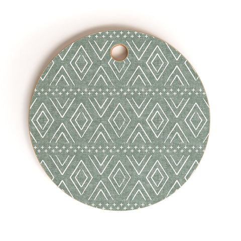 Little Arrow Design Co farmhouse diamonds sage Cutting Board Round
