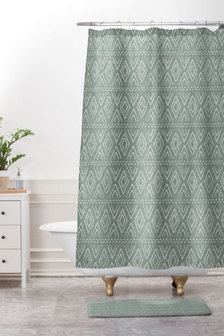 Little Arrow Design Co farmhouse diamonds sage Shower Curtain And Mat
