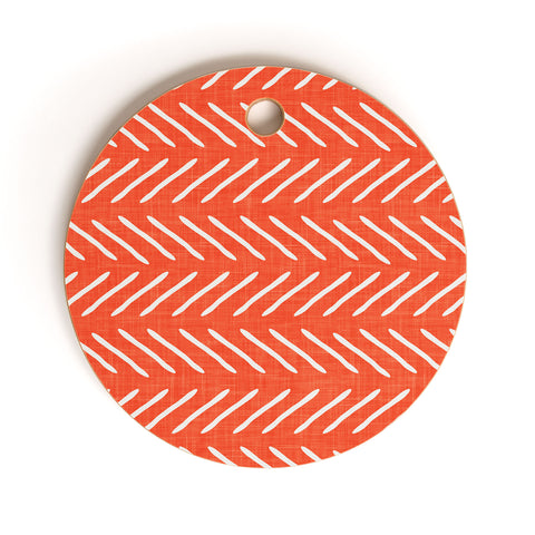 Little Arrow Design Co Farmhouse Stitch in Orange Cutting Board Round