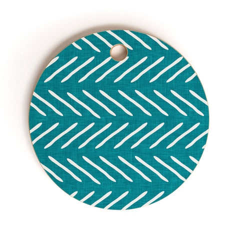 Little Arrow Design Co Farmhouse Stitch in Teal Cutting Board Round