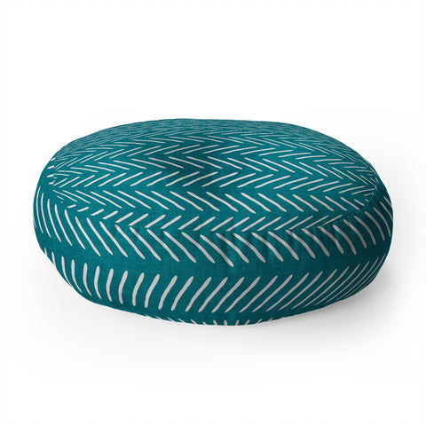 Little Arrow Design Co Farmhouse Stitch in Teal Floor Pillow Round