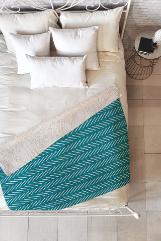 Little Arrow Design Co Farmhouse Stitch in Teal Fleece Throw Blanket