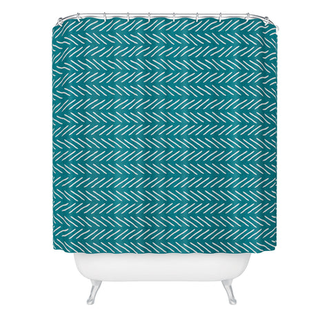 Little Arrow Design Co Farmhouse Stitch in Teal Shower Curtain
