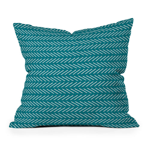 Little Arrow Design Co Farmhouse Stitch in Teal Throw Pillow