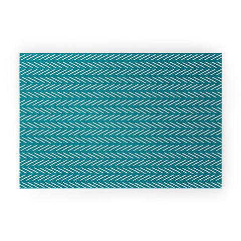 Little Arrow Design Co Farmhouse Stitch in Teal Welcome Mat