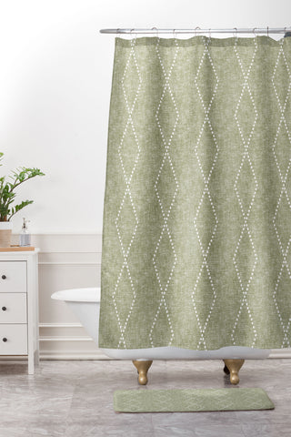 Little Arrow Design Co geo boho diamonds olive Shower Curtain And Mat