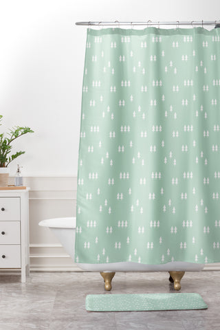 Little Arrow Design Co geometric evergreen Shower Curtain And Mat