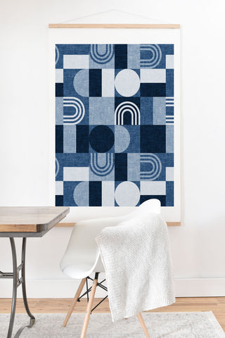 Little Arrow Design Co geometric patchwork blue Art Print And Hanger