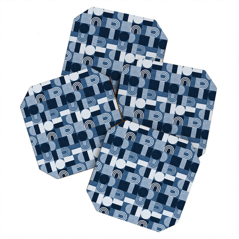 Little Arrow Design Co geometric patchwork blue Coaster Set