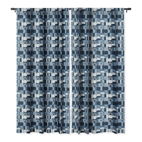 Little Arrow Design Co geometric patchwork blue Blackout Window Curtain