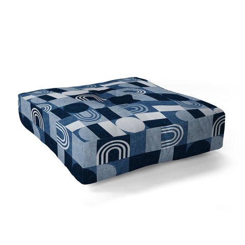Little Arrow Design Co geometric patchwork blue Floor Pillow Square