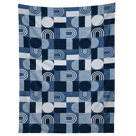 Little Arrow Design Co geometric patchwork blue Tapestry
