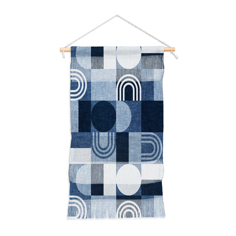 Little Arrow Design Co geometric patchwork blue Wall Hanging Portrait