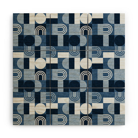 Little Arrow Design Co geometric patchwork blue Wood Wall Mural