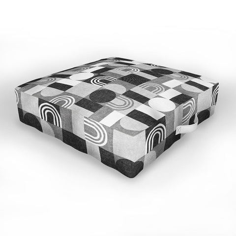 Little Arrow Design Co geometric patchwork gray Outdoor Floor Cushion