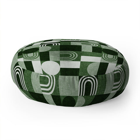 Little Arrow Design Co geometric patchwork green Floor Pillow Round
