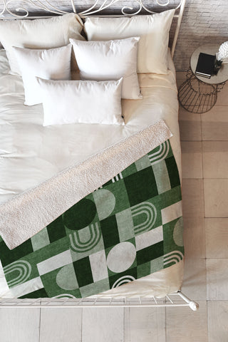 Little Arrow Design Co geometric patchwork green Fleece Throw Blanket