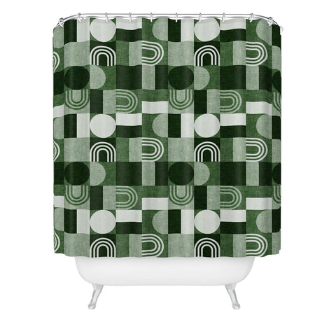 Little Arrow Design Co geometric patchwork green Shower Curtain
