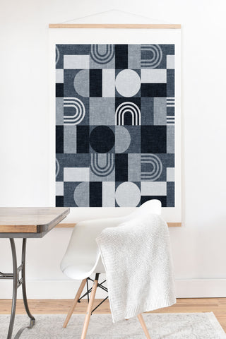 Little Arrow Design Co geometric patchwork navy Art Print And Hanger