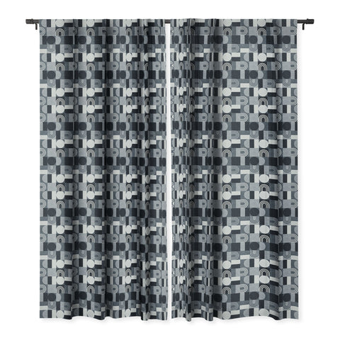 Little Arrow Design Co geometric patchwork navy Blackout Window Curtain