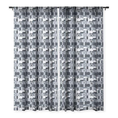 Little Arrow Design Co geometric patchwork navy Sheer Window Curtain