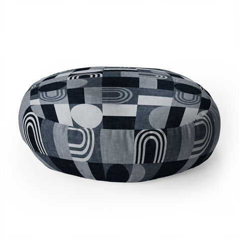 Little Arrow Design Co geometric patchwork navy Floor Pillow Round