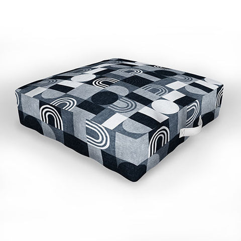 Little Arrow Design Co geometric patchwork navy Outdoor Floor Cushion