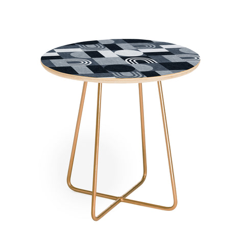 Little Arrow Design Co geometric patchwork navy Round Side Table