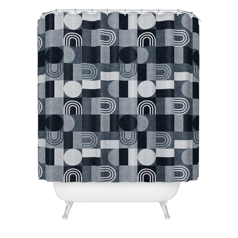 Little Arrow Design Co geometric patchwork navy Shower Curtain