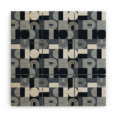 Little Arrow Design Co geometric patchwork navy Wood Wall Mural