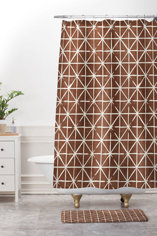 Little Arrow Design Co geometric triangles brandywin Shower Curtain And Mat