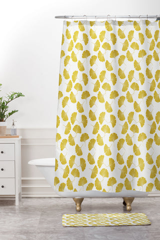 Little Arrow Design Co gold ginkgo leaves Shower Curtain And Mat