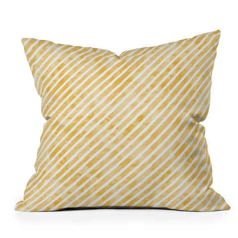 Little Arrow Design Co gold watercolor stripes diagonal Outdoor Throw Pillow
